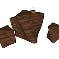 Wooden Tea Table And Chairs With Curved Design And Natural Wood Grain