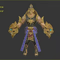 Egyptian Mythical Warrior Game Movie Character With Golden Headdress Dragon Head Arm Guards Blue Cape