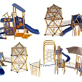 Playground Equipment With Slides Climbing Frames And Blue Yellow Net Structures 3d model