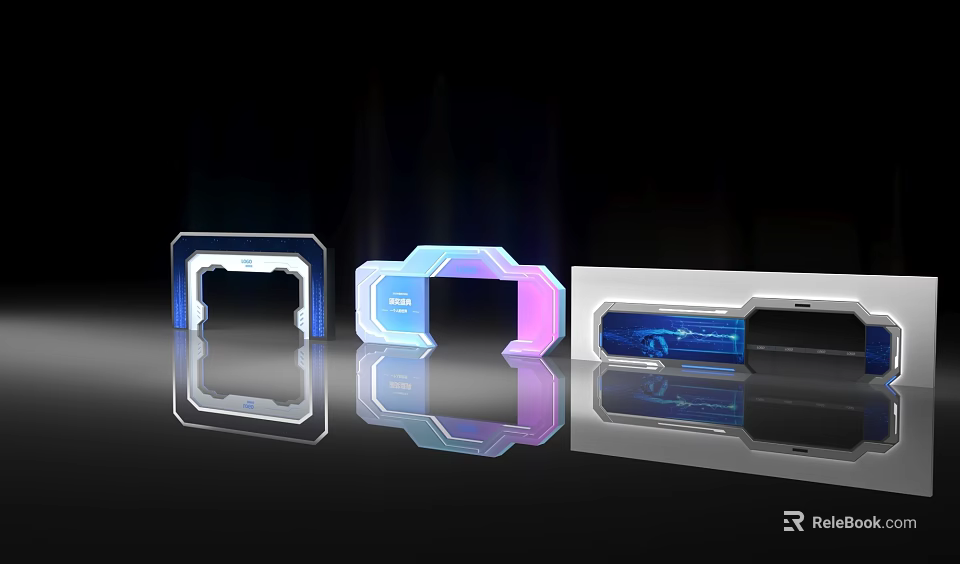 Modern Tech Inspired Illuminated Door Arches With LED Lighting And Reflective Surfaces 3d model