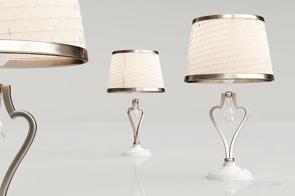 Elegant Modern Table Lamps With Silver Frame White Base And Fabric Shade 3d model