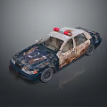 Old Rusty Police Car With Red Blue Lights And Weathered Body