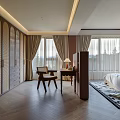 Elegant Bedroom Interior With Brown Walls White Bedding Chandelier And Patterned Rug