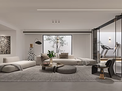 Modern Living Room Interior Design With L Shaped Sofa Coffee Table Rug And Large Window 3d model