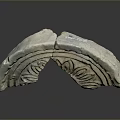 Ancient Semicircular Decorative Ceramic Tile With Carved Floral Patterns And Cracks 3d model
