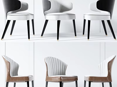 Modern Accent Chairs With Curved Backrest Velvet Leather Upholstery And Black Brown Legs 3d model