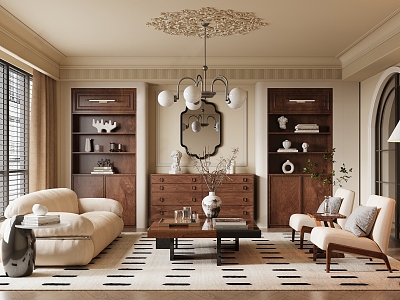 French Antique Home Living Room Sofa Coffee Table Combination Leisure Chair Decorative Cabinet Floor Lamp Hanging Lighting 3d model