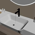 Modern Bathroom Sink Area With White Countertop Round Mirror And Skincare Products