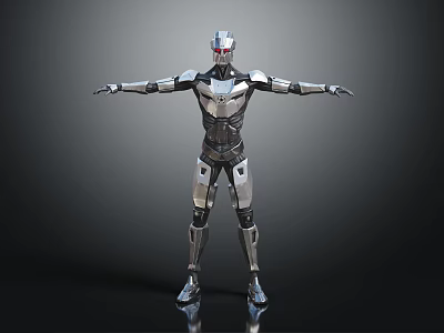 Intelligent Futuristic Robot Standing With Outstretched Arms Silver Metallic Body On Black Background 3d model