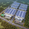 Green Industrial Factory Complex With Solar Panel Roofs And Surrounding Trees 3d model