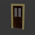 Natural Wooden Double Door With Light Frame And Glass Panels Interior