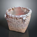 Light Brown Woven Basket With Handles For Household Storage And Everyday Use 3d model