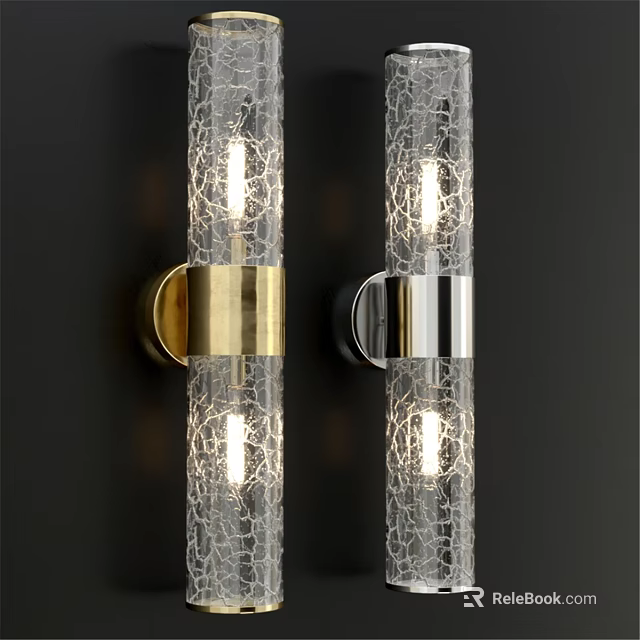 Stylish Modern Wall Lamps With Cracked Glass And Gold Silver Metal Bases 3d model 