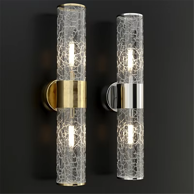 Stylish Modern Wall Lamps With Cracked Glass And Gold Silver Metal Bases 3d model