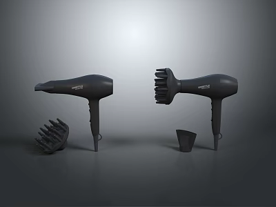 Black Hairdryers With Styling Attachments And Lightweight Design For Household Use 3d model