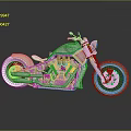 Shiny Chrome Classic Motorcycle With Orange Wheels And Metallic Reflective Design