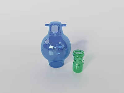 Blue And Green Ceramic Vessels Display In White Background Still Life 3d model