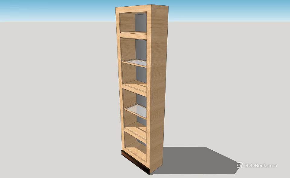 Tall Vertical Wooden Bookshelf With Light Wood Finish And Multiple Storage Shelves 3d model 