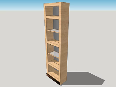 Tall Vertical Wooden Bookshelf With Light Wood Finish And Multiple Storage Shelves 3d model