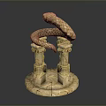 Stone Snake Sculpture Coiled Around Two Columns On Round Textured Base 3d model