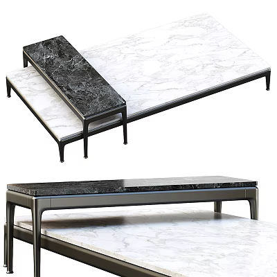 Modern Coffee Table with Black and White Marble Top and Metal Legs 3d model