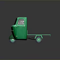 Green Three Wheeled Cargo Truck With Flatbed And Classic Vintage Design