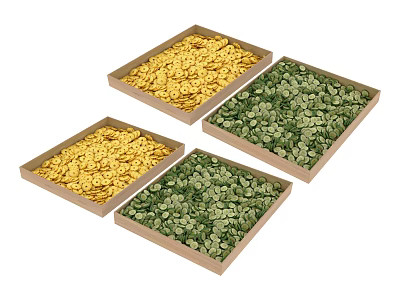Three Wooden Trays Filled With Yellow And Green Fresh Fruit Slices 3d model