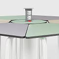 Functional Hexagonal Table With Colorful Panel Top White Legs And Wheeled Storage 3d model
