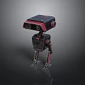 Mechanical Robot Character With Red Black Design Metallic Legs And Lenses