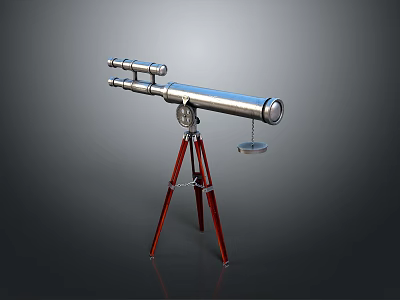 Beautiful Natural Scenery Observed Through Silver Telescope on Red Tripod 3d model