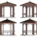 Traditional Chinese Brown Pavilions With Diverse Roof Railing And Pillar Designs