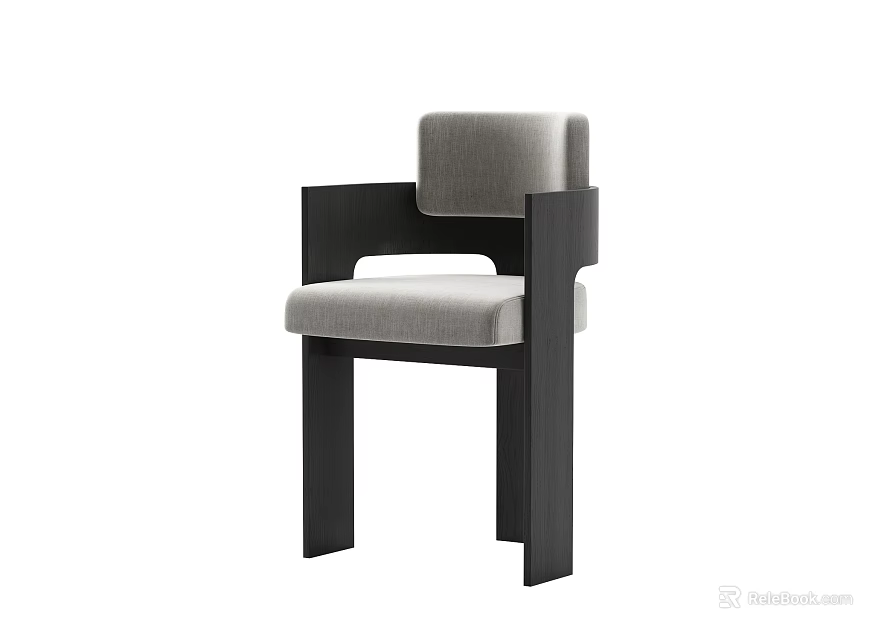 Modern Single Chair Design With Black Frame Gray Fabric Cushion Armrest And Backrest 3d model 
