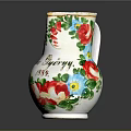 Decorative White Ceramic Vase With Red Blue Floral Pattern And Gold Rim