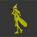 Red Haired Witch Character In Red Dress With Gray Wizard Hat Black Cloak And Brown Boots