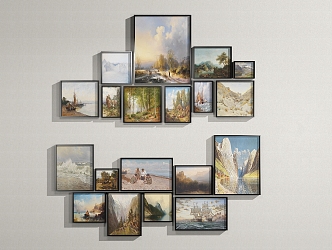 Modern oil painting landscape hanging painting combination 3d model