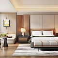 Modern Hotel Guest Room Interior With King Bed Sofa Area Rug And Decorative Painting