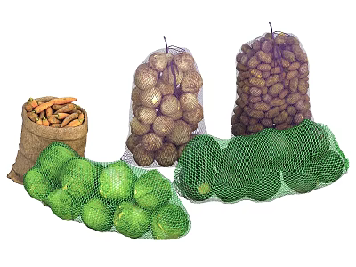 Fresh Different Vegetables Packed in Mesh Bags for Storage and 3d model