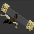 Game Character Wearing Vest And White Shirt Riding Skateboard With Golden Decorations And Yellow Wheels