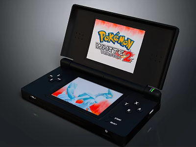 Black Handheld Game Console With Dual Screens Showing Pokémon White 2 3d model