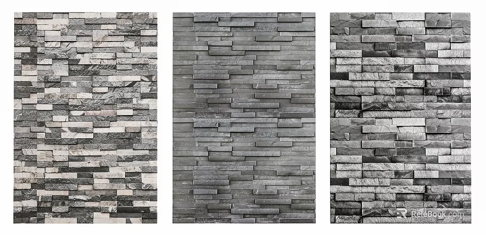 Modern Stacked Stone Background Wall With Panel Texture And Neutral Gray Tones Design Ideas 3d model