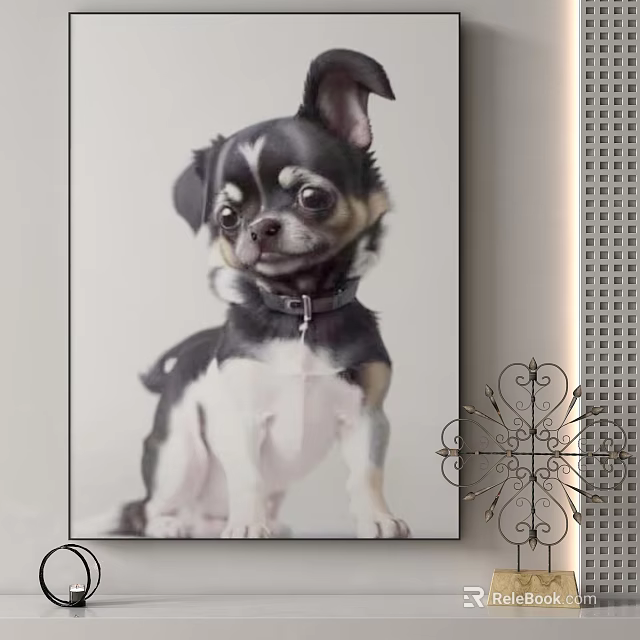 High Quality Realistic Chihuahua Dog Animal Painting Canvas Wall Art Decor 3d model 