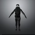 Dark Tactical Gear Figure In Protective Suit With Helmet Mask And Backpack