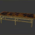 Wooden Bench with Rustic Brown Black Textured Top and Simple Leg Structure