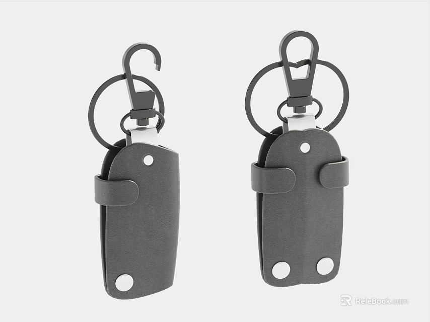 Black Leather Key Holders With Double Hook Design And Key Rings 3d model 