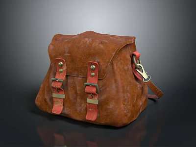 Brown Leather Fashion Bag With Red Straps And Metal Buckles Design 3d model