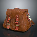 Brown Leather Fashion Bag With Red Straps And Metal Buckles Design