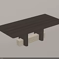 Rectangular Modern Dining Table With Wooden Top And Stone Base Design 3d model