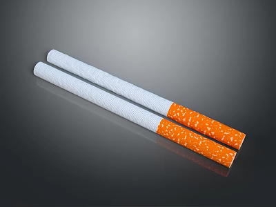 Two White And Orange Textured Chopsticks Placed On Gray Background Surface 3d model