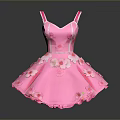 Cute Pink Spaghetti Strap Dress With Flower Decorations And Flared Skirt