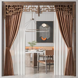 New Chinese Curtain Door Curtain 3d model